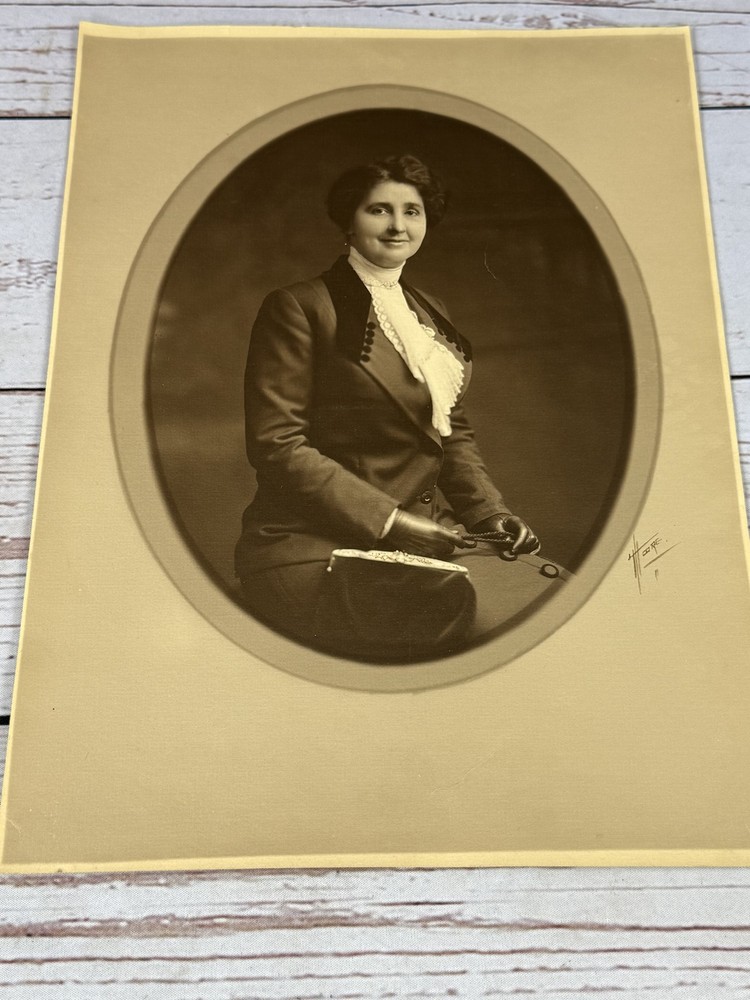 Vintage Edwardian Woman Portrait Photograph Sepia Tone Signed H. Core 1900s