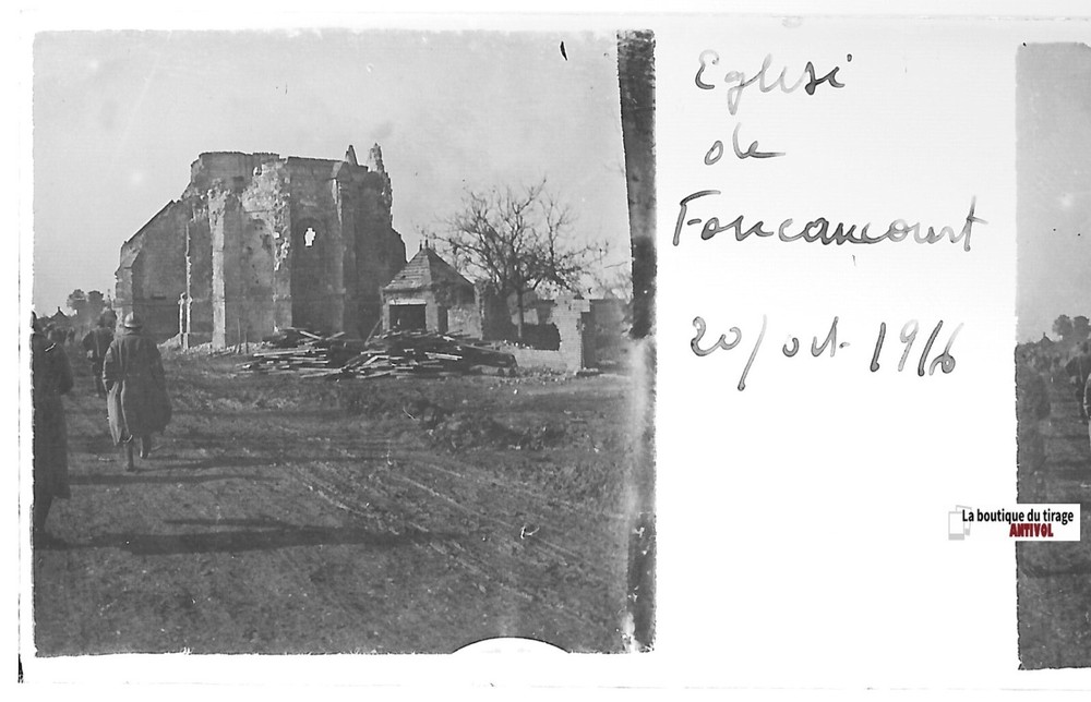 Foucaucourt Church, Plate Glass Stereo Positive Antique Black And White