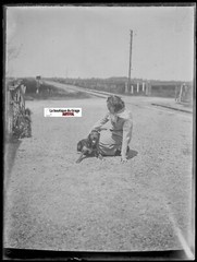 Woman, railway, dog, Glass photo plate, black & white negative 9×12 cm