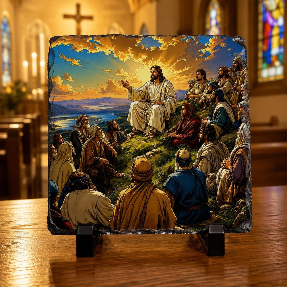 Jesus Teaching the Disciples Comic Book Style Rock Slate Christian Gift Decor