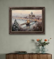 Vintage Winter Painting, Snowy Bridge Art, Printable Download, Snow Scenery