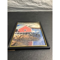Coastal Red Fishing Shack Landscape Framed Photo Nautical Wall Art Decor