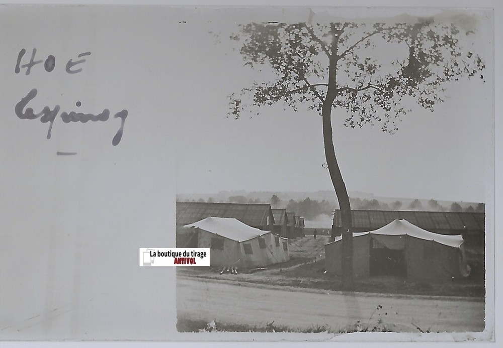 Camp Military WW1, Plate Glass Stereo, Positive Antique Black & White