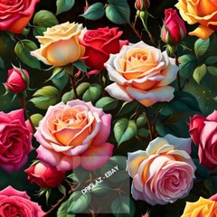 Pink & Yellow Roses Art Image Art Photo Art Print. Digital Rose Art Image (NEW)