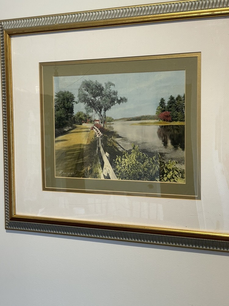 SIGNED SAWYER AMONOOSUC RIVER LITTLETON HAND TINTED PHOTOGRAPH FRAMED