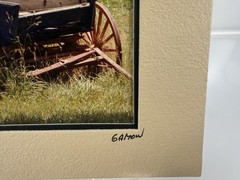 Gamow signed Hay Wagon Wheel Farm Cart in Field Photography Art 5″ x 7″ Mated