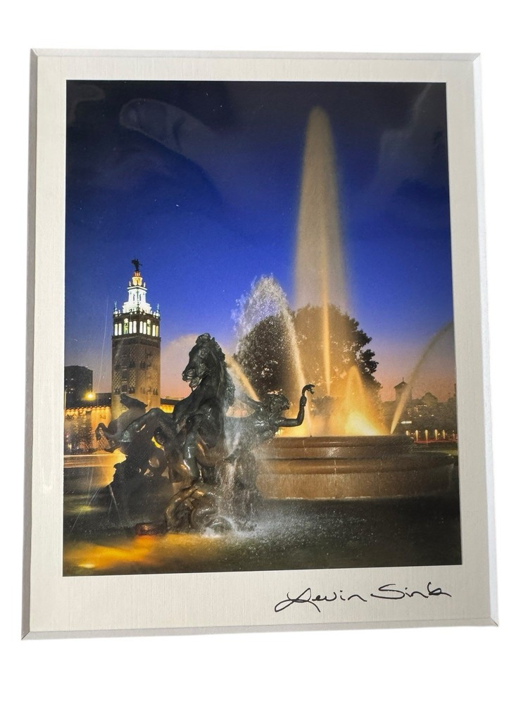 Kansas City Plaza Fountain at Night Matted Photo 8×10 Kevin Sink Photographer
