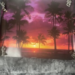 Artwork 1983 Wall Art “Purple Sunset” By John Wagner 20×16 Palm Trees Beach