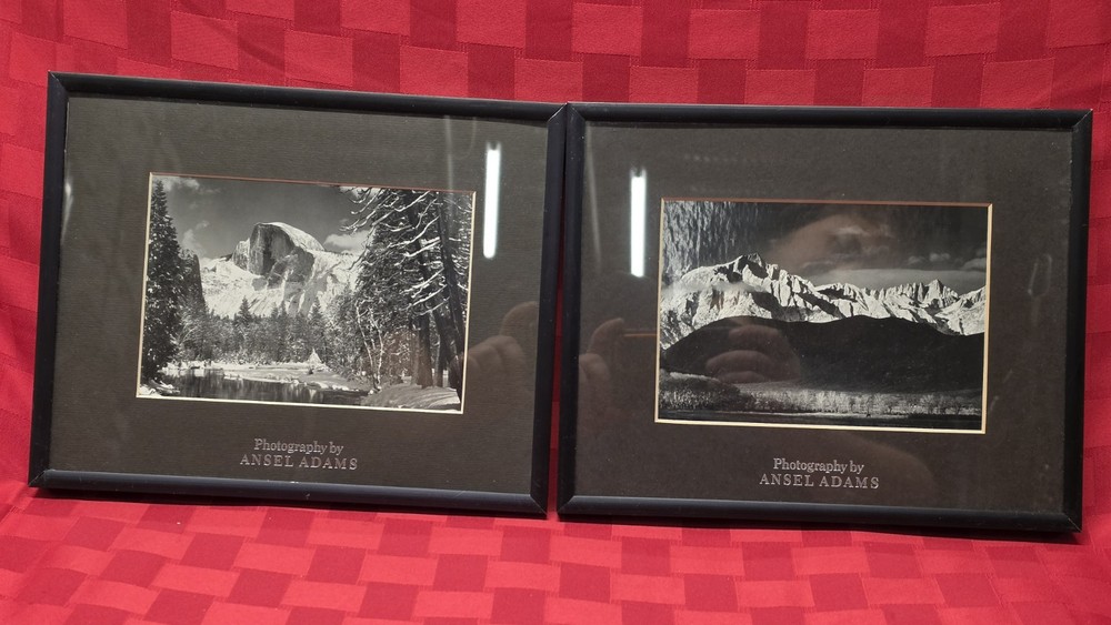 Set of 2 Ansel Adams Framed Matted Prints Yosemite Half Dome Sierra Nevada B&W