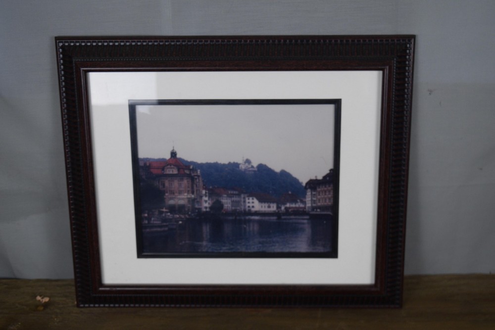 Framed European City River Scene Photo Print Matted Architecture Wall Art Decor