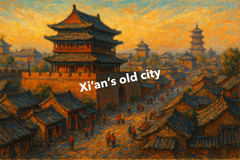 Xi’an’s Old City, Landscape Oil Pastel Painting (AI GENERATED IMAGE)