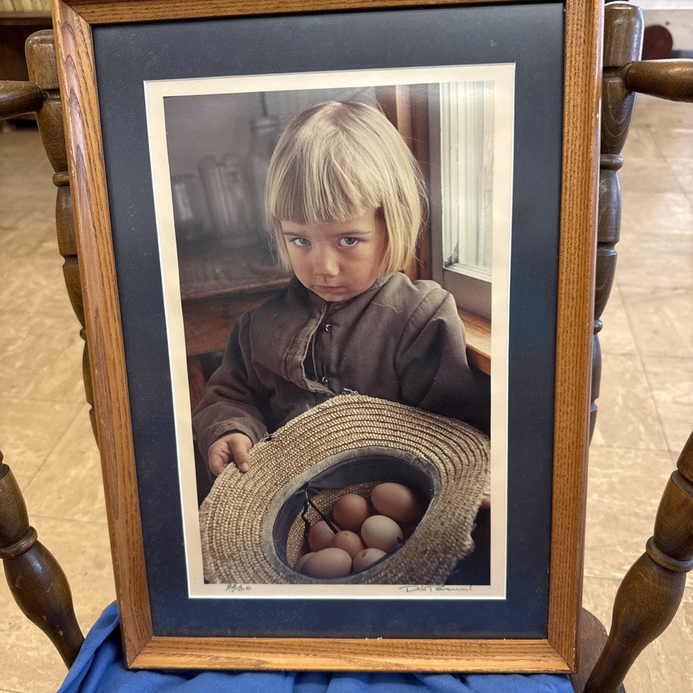 DICK BROWN Amish Girl Child Photo Picture Signed Folk Art Wall Decor PA Gift