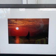 Sunrise Sailboat Ocean View Art Photography Signed Framed W/Tru Gard UV Protect