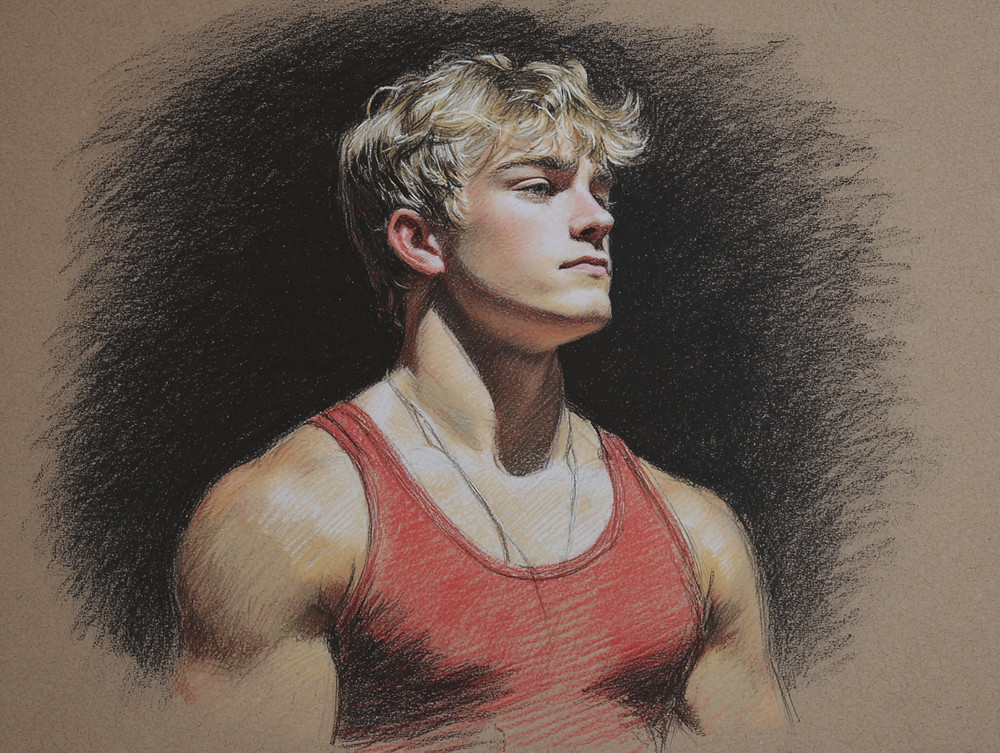 “Handsome wrestler”. Drawing by Igor Zeiger. Numbered and signed by artist