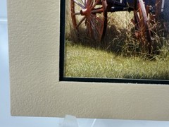 Gamow signed Hay Wagon Wheel Farm Cart in Field Photography Art 5″ x 7″ Mated