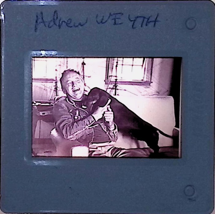 Vintage Art History Slide Photo Art history image with smiling man and dog