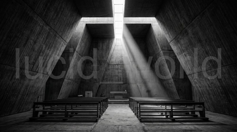 Brutalist Church Interior Symmetrical Architecture Dramatic Light Digital File