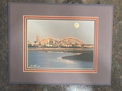 Jim R. Signed Color Bridge Cityscape Moon River Photo Print Matted