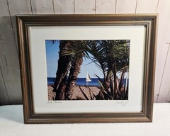 Signed Santa Barbara Photograph Framed Coastal Beach Sailboat Palm Trees 13×16