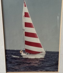 Sailing Photo Framed Vintage Red White Striped Sail Nautical Beach Decor Preppy