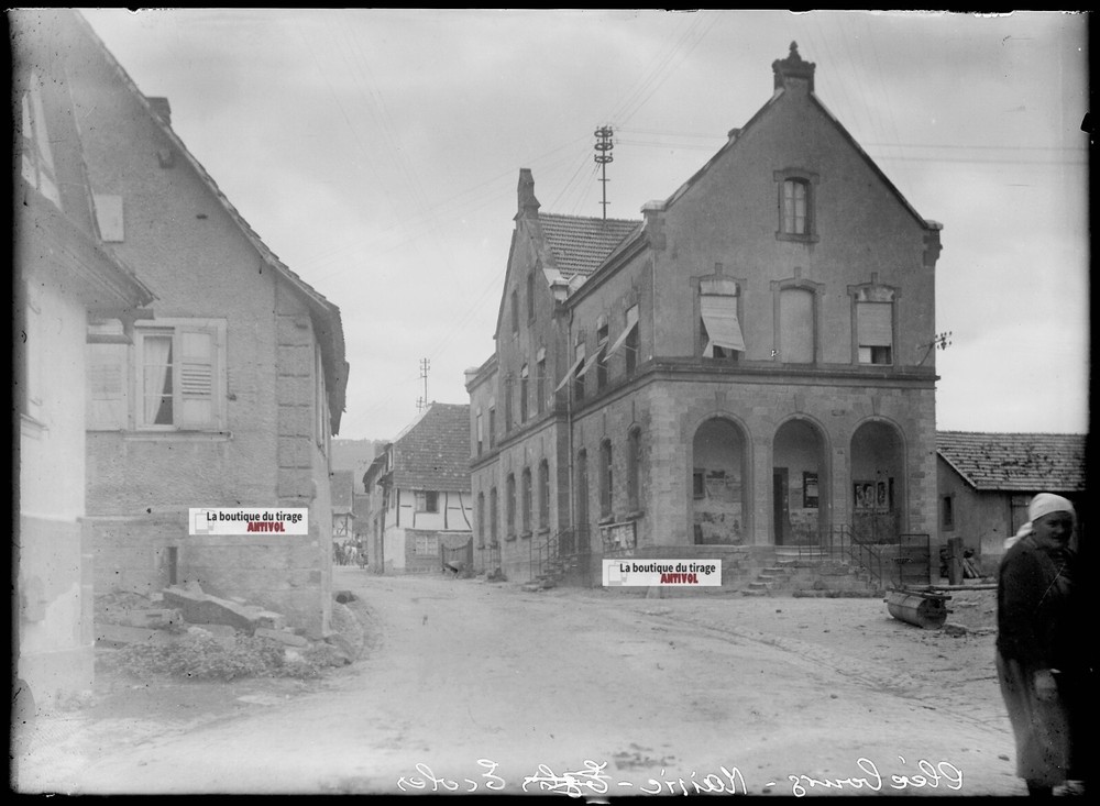 Old Black And White Photo Glass Plate 13X18 Cm Cleebourg Town Hall