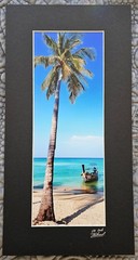 COLORFUL THAILAND PHOTOGRAPH Tropical Beach Island Decor, Palm Tree Boat, 8×15″