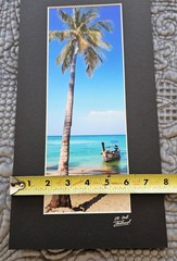COLORFUL THAILAND PHOTOGRAPH Tropical Beach Island Decor, Palm Tree Boat, 8×15″