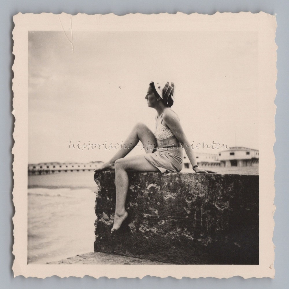 Cattolica Gabicce Mare Italy 1952 – Young Woman by the Sea – Old Photo