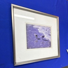 Framed Matted Wildlife Photography Birds on Shore Color Landscape Photograph