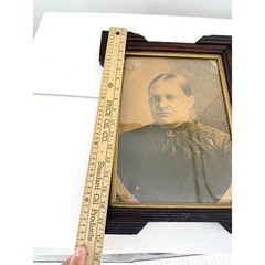 Haunted Antique Sepia Portrait Woman Ornate Wood Frame Gothic Wall Art 1800s Pic