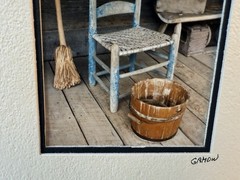 Gamow signed Old Farm Chair on Porch Broom Bucket Photography Art 5″ x 7″ Mated