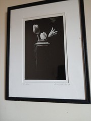 Framed Signed Dated PHOTOGRAPH Black & White Flowers/Vase 1989-14.75″H X 12″L
