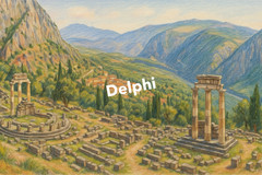 Delphi, Coloured Pencil Art Panorama (AI GENERATED IMAGE)