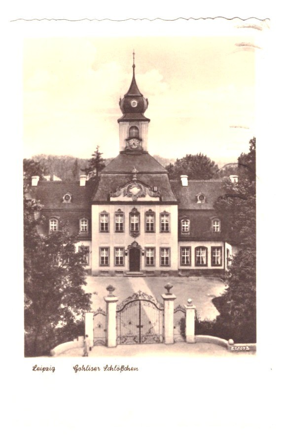 Old postcard, Gohliser Schlößchen, expired 1952