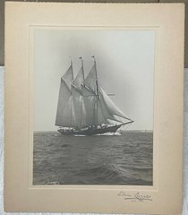Original EDWIN LEVICK ‘3 Masted Sailboat at FULL MAST’ Gelatin Silver Photograph