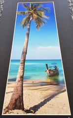 COLORFUL THAILAND PHOTOGRAPH Tropical Beach Island Decor, Palm Tree Boat, 8×15″