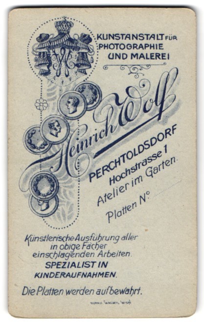 Photograph Heinrich Wolf, Perchtoldsdorf, Hochstrasse 1, coat of arms and fair medal
