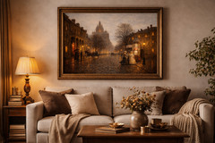 Vintage Paris Evening Street Scene – Romantic Oil Style Digital Art, Classic Eur