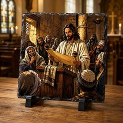 Jesus Reading Scripture Comic Book Style Rock Slate Christian Gift
