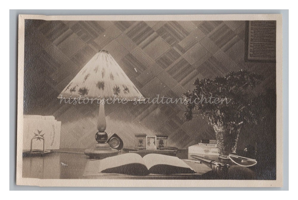 Still Life Lamp Flower Vase Letter Opener Photo Paper Book – Vintage Photo 1920s