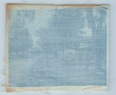 Cyanotype on Fabric Photograph Children in Yard Raking Buggy on Road