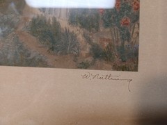 Wallace Nutting “Hollyhock Cottage” Antique Signed Print Hand Tinted