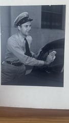 1946 Vintage Photography Art Center School Uniformed Man Cleaning Car 7.5×9.5”