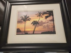 Vintage Signed Print 11×14 frame-Photo Sunset in Kauai Hawaii 10 x 7 3/4 print