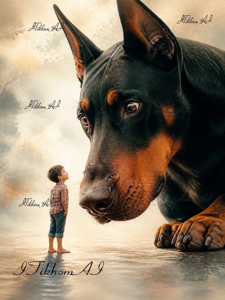 Digital Art Picture Portrait Littel Boy Animals Dog Doberman Wallpaper Desktop