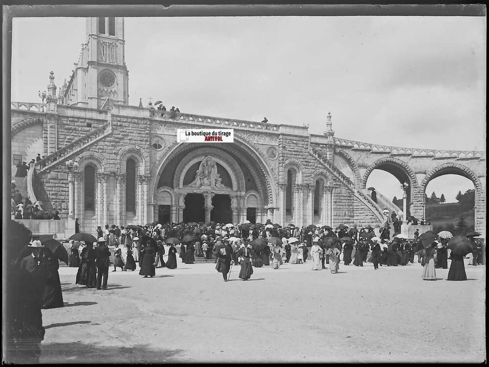 Lourdes Pilgrimage, Vintage Glass Photo Plate, Black & White Negative 9X12 Cm