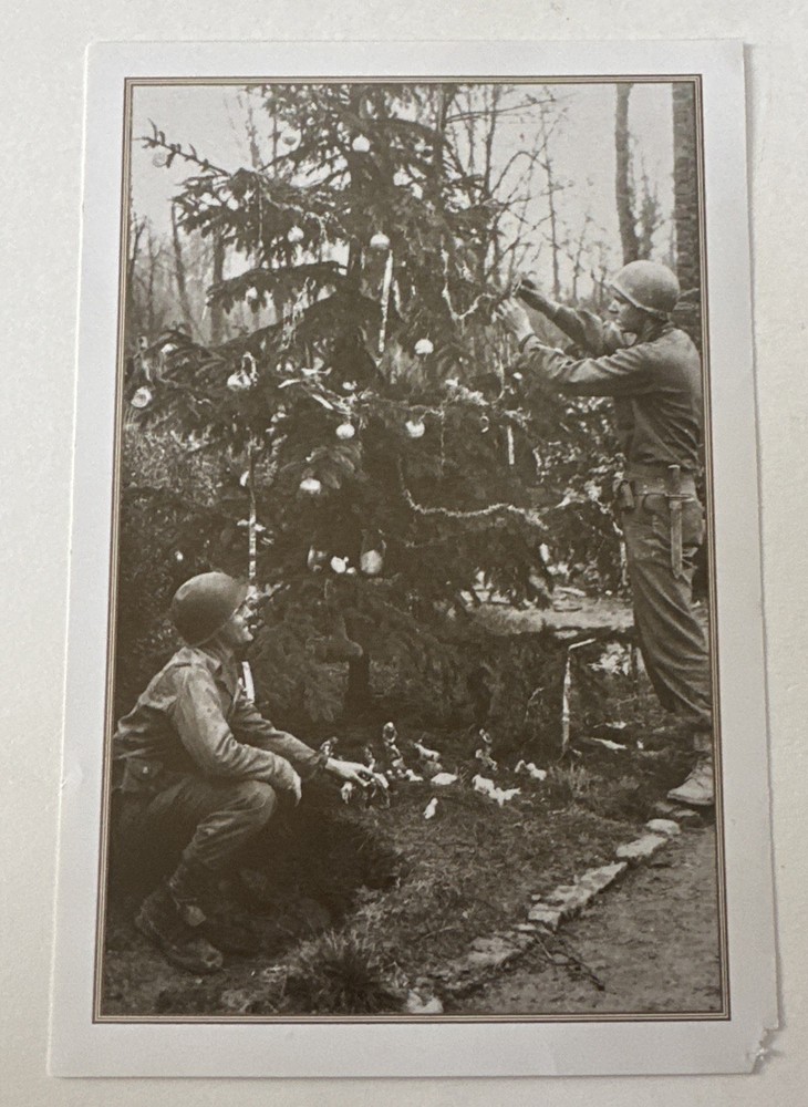 WWII US Soldiers Decorate Christmas Tree In Germany Silver Halide Poem On Back