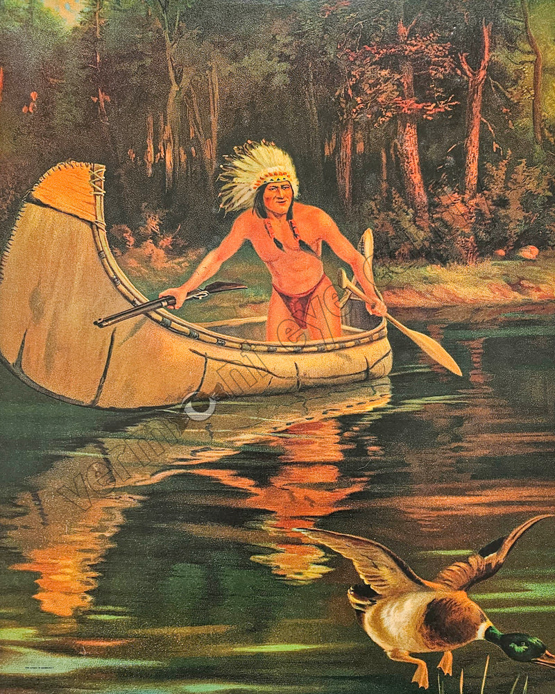 Native American Hunting Scene DIGITAL DOWNLOAD Print @ Home Wall Art Canoe Duck