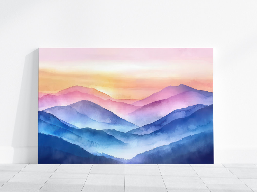 Blue Ridge Mountains Watercolor Painting, Landscape Nature Print, Sunset Blue