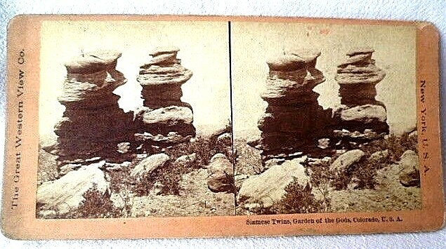 Photo Stereoscopic Siamese Twins Garden of the Gods Colorado Stereoview